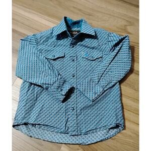 Kids Cowboy Western Geo Print Small Blue Starr Western Wear Long Sleeve